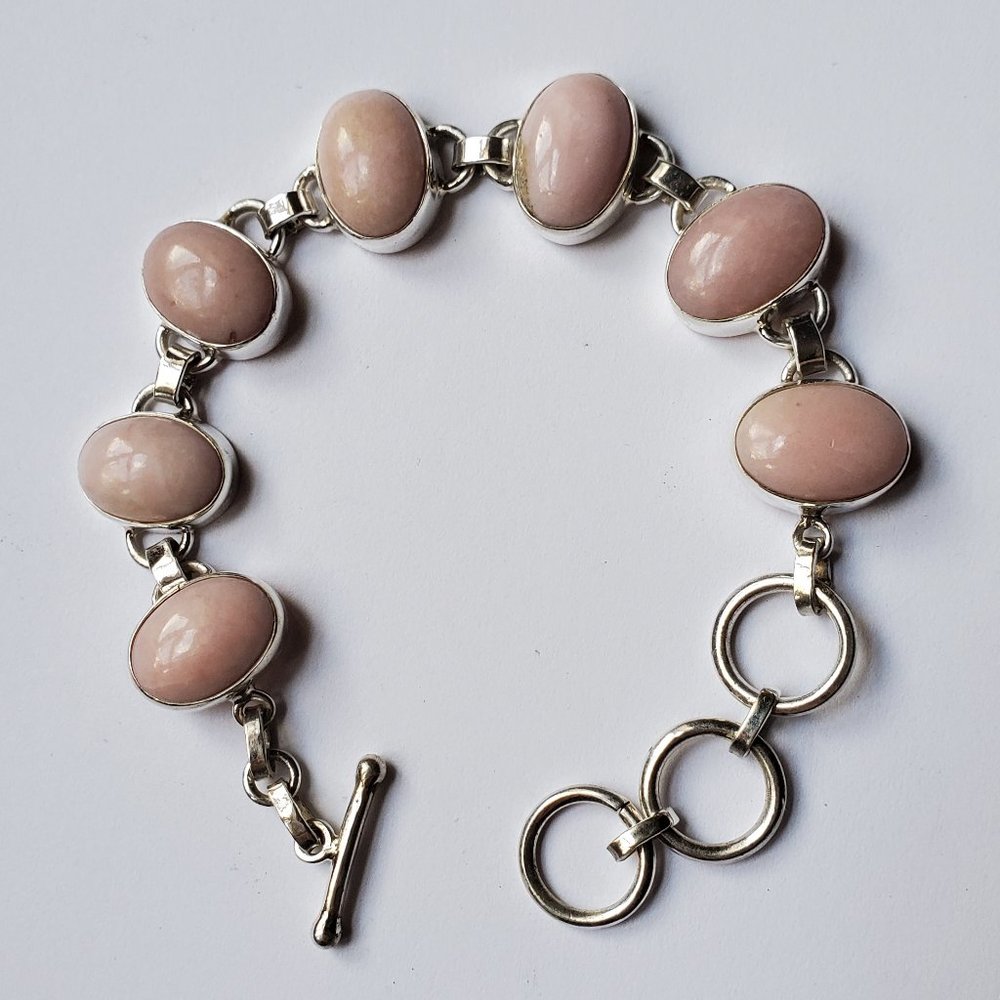 PINK  OPAL  STERLING  SILVER  BRACELET - Picture 2 of 10